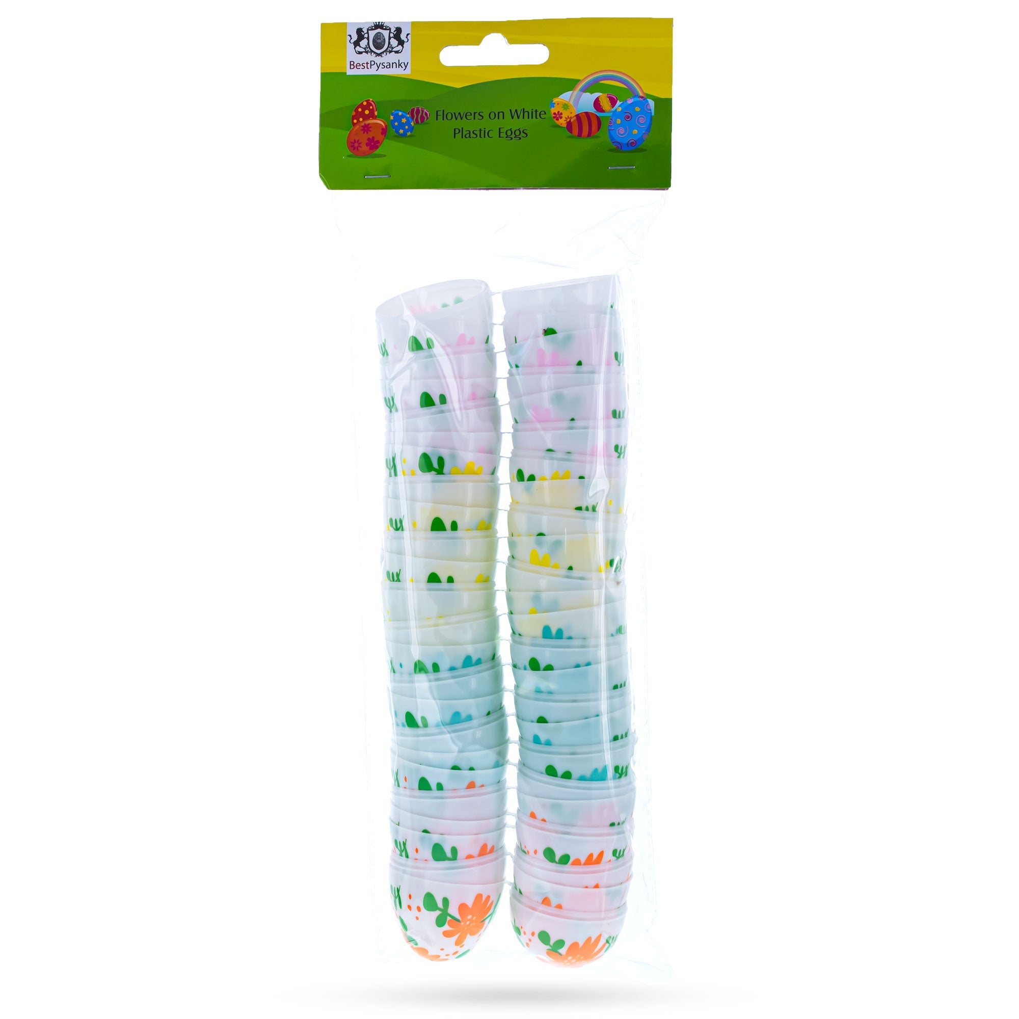 Set of 24 Flowers on White Plastic Easter Eggs, 2.25 Inches Each
